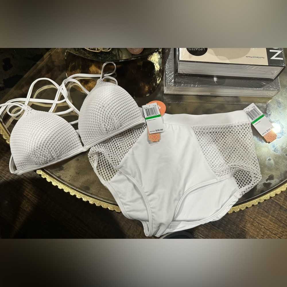 Hot White Mesh Gianni Bini 2 piece Swim suit.